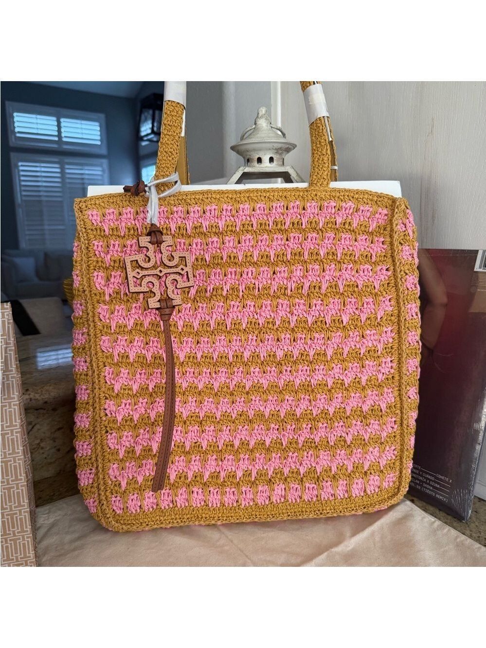 Tory Burch Women's Straw Tote Bag (Pink/Carnation/Turmeric